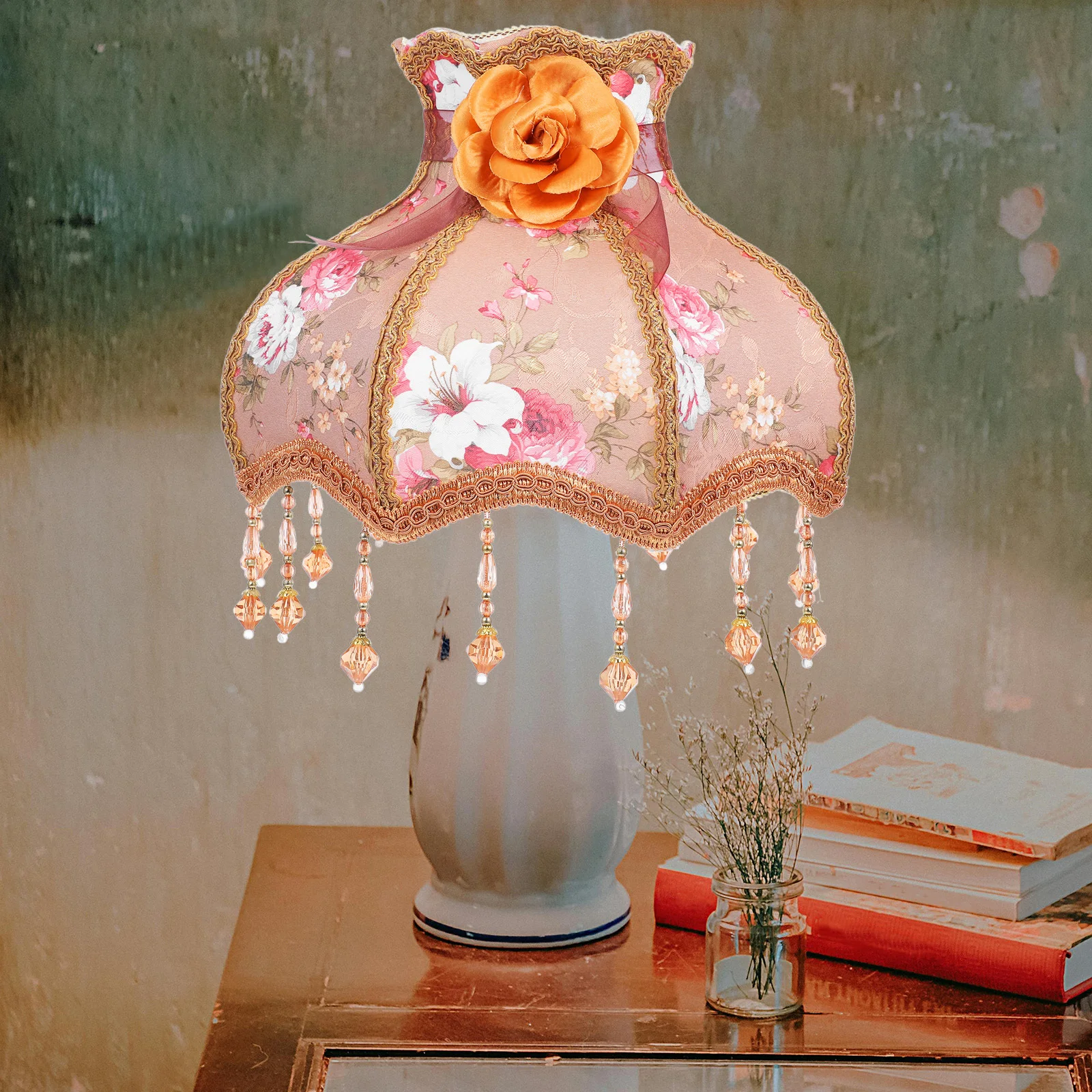 

Vintage Lace Lampshade Fringe Beaded Fabric Shade For Table Lamp Bedside Floor Lamp European Style Scallop Tassel Design
