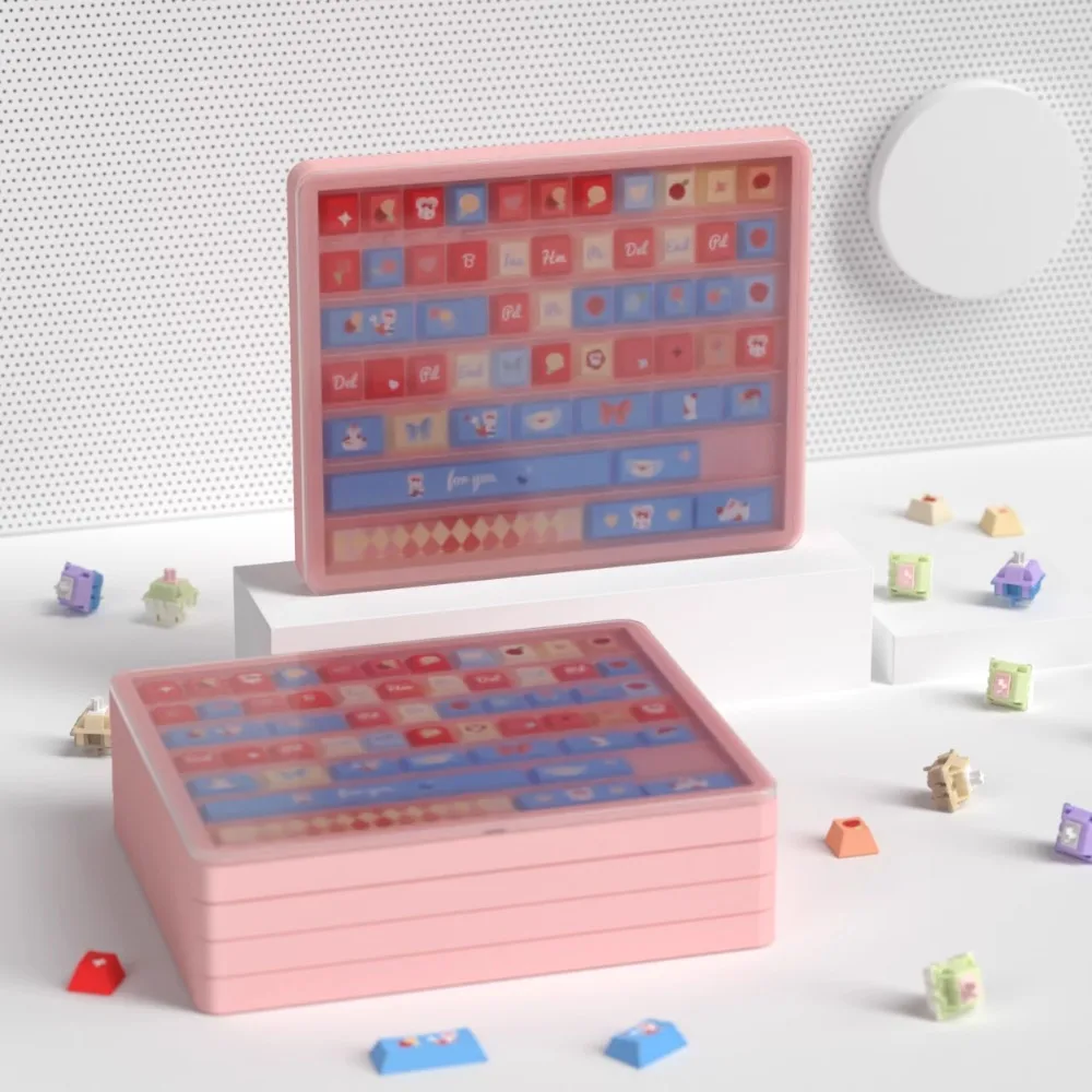 Pink/Purple/Milk White Mechanical Keyboard Keycap Storage Box Plastic Dustproof Collection Display Box Stackable