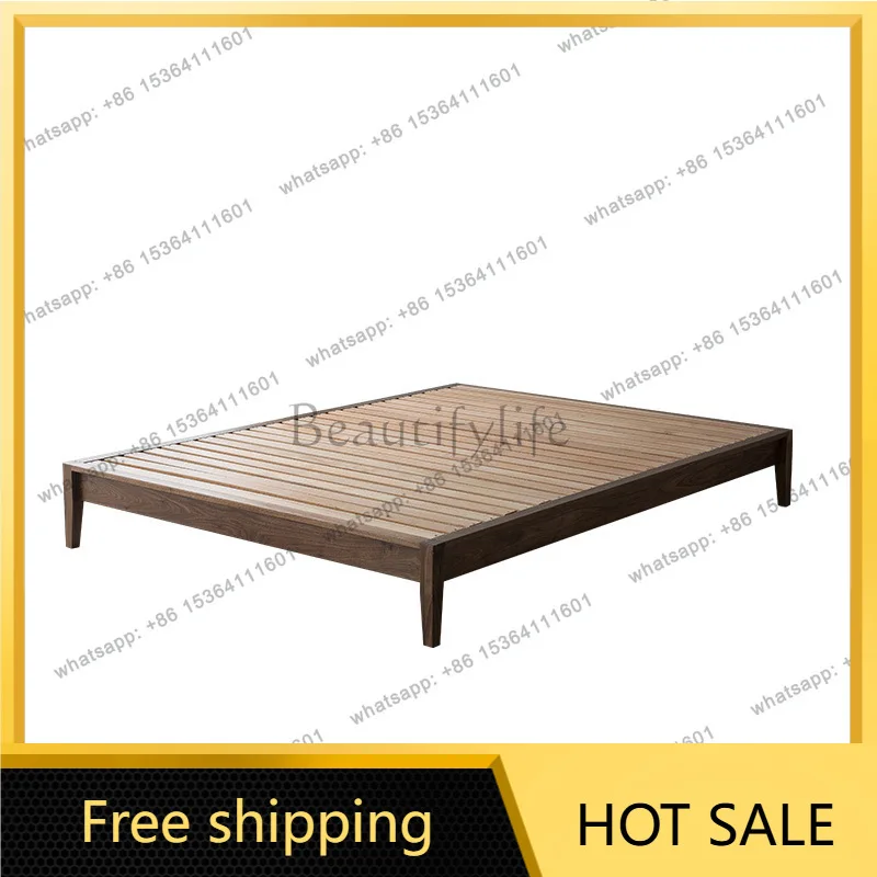 Factory Direct Sales Nordic Black Walnut Oak Modern Simple Full Solid Wood Flush Bed