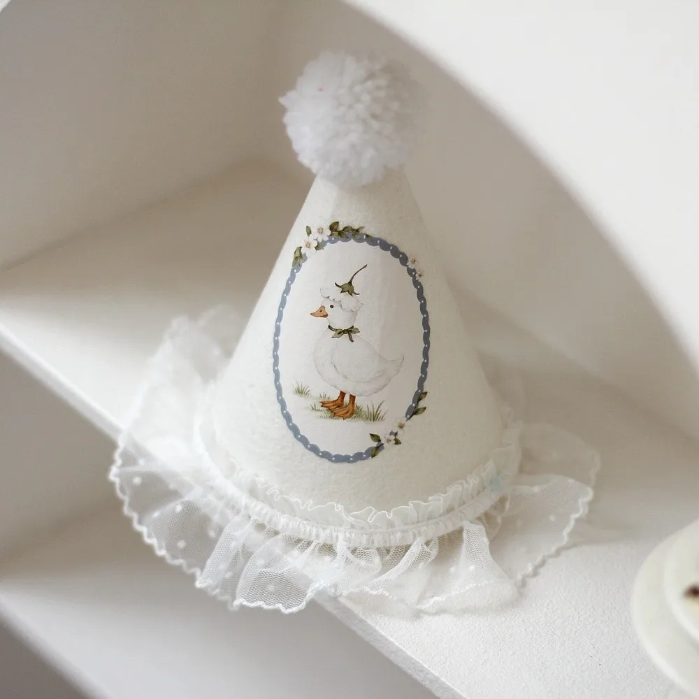 Niedliche Kopfbedeckung, Geburtstagshut, Spitze, Prinzessinnen-Stil, Geburtstag, weißer Hut, Foto-Requisiten, Blume, blauer Hut, Geburtstag – Detail 3
