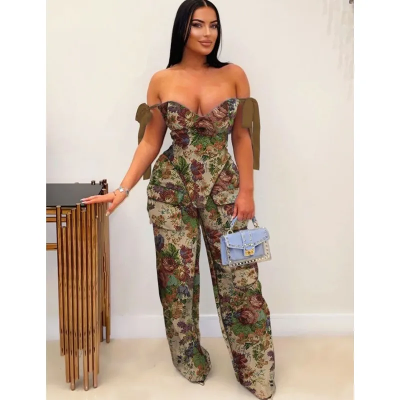 Women Leopard Oil Painting Two-piece Set Summer Temperament Sexy Full Body Printed Pattern Comfortable Casual Club Party Outfits