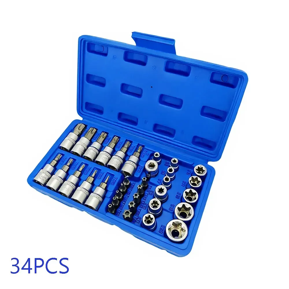 Hoogwaardige 34 Stuks Torx Star Sockets & Bit Set Mannelijke/Vrouwelijke E-Security Bits Drive Handheld Tool Torque Star Socket Tool