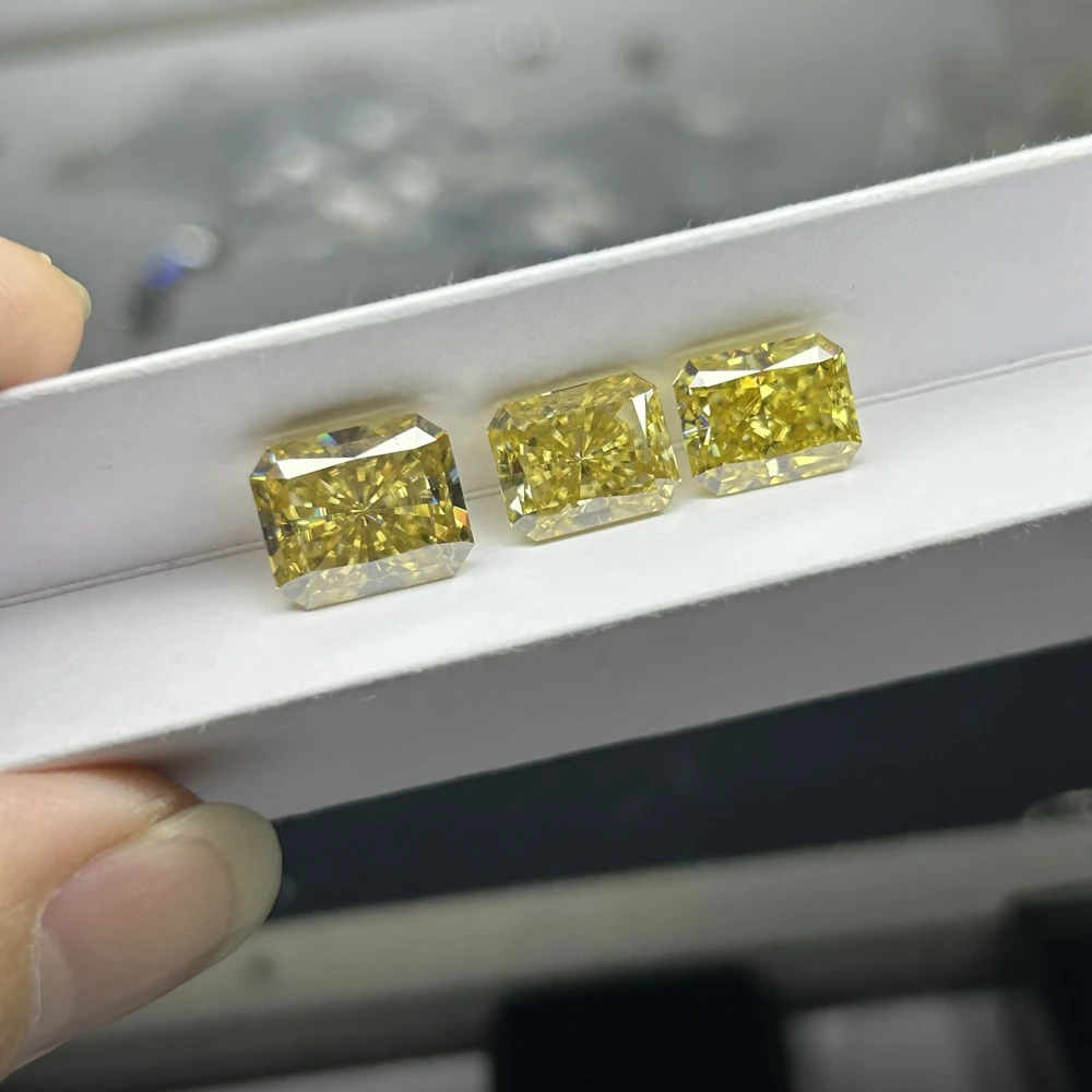 9x11mm 5CT Vivid Yellow Radiant Cut Moissanite Diamond VVS1 Clarity Loose Rectangle Gemstone