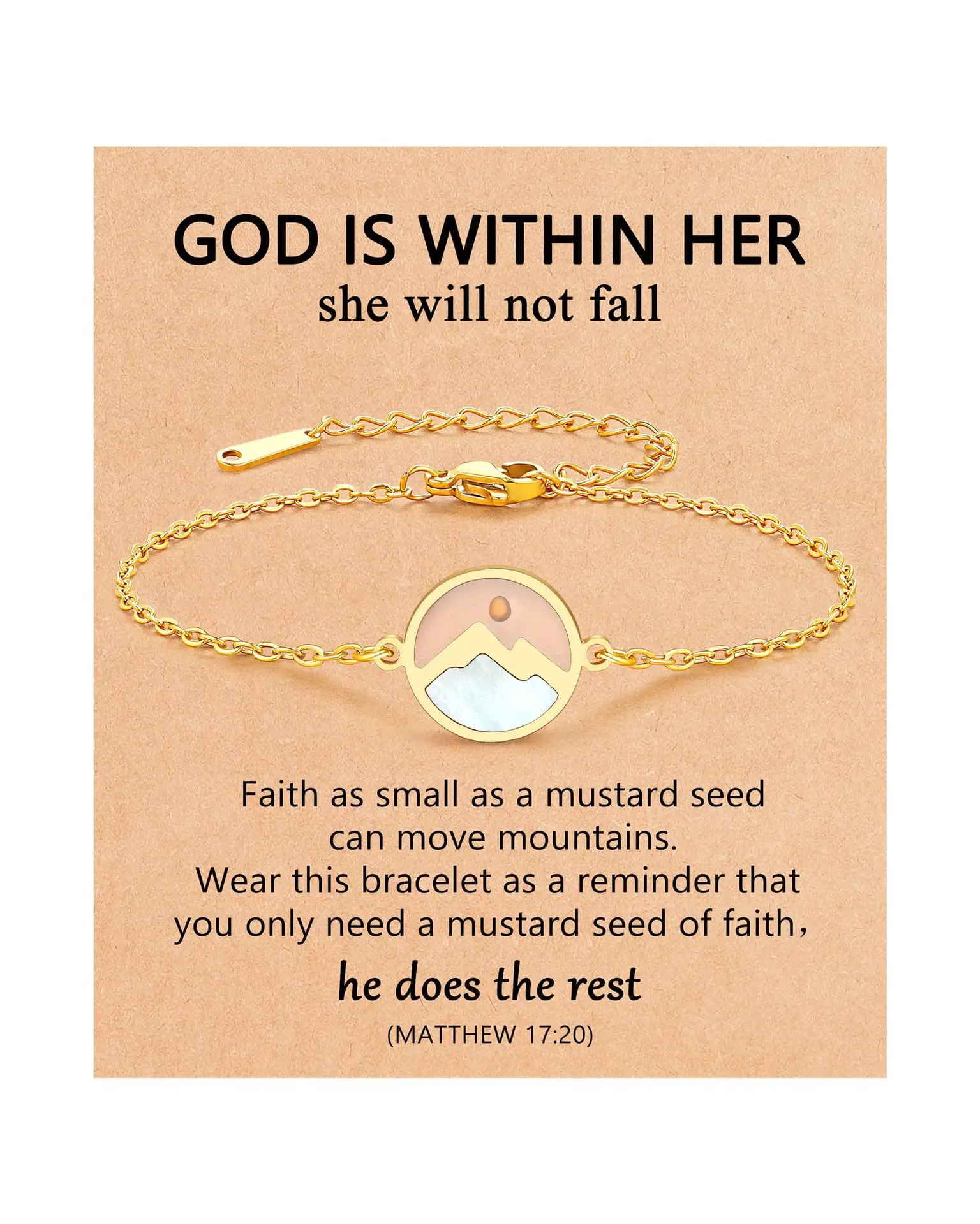 سوار جبال متحركة مطلي بالذهب عيار 18 قيراط - سوار بذور الخردل من الفولاذ المقاوم للصدأ لعيد الفصح المسيحي وهدايا عيد الميلاد للنساء