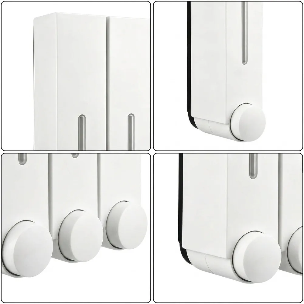Manual 3 Chamber Soap Dispenser 1260ml for Shampoo Conditioner and Body Wash Wall Mounted For Bathroom Fixture White Finish