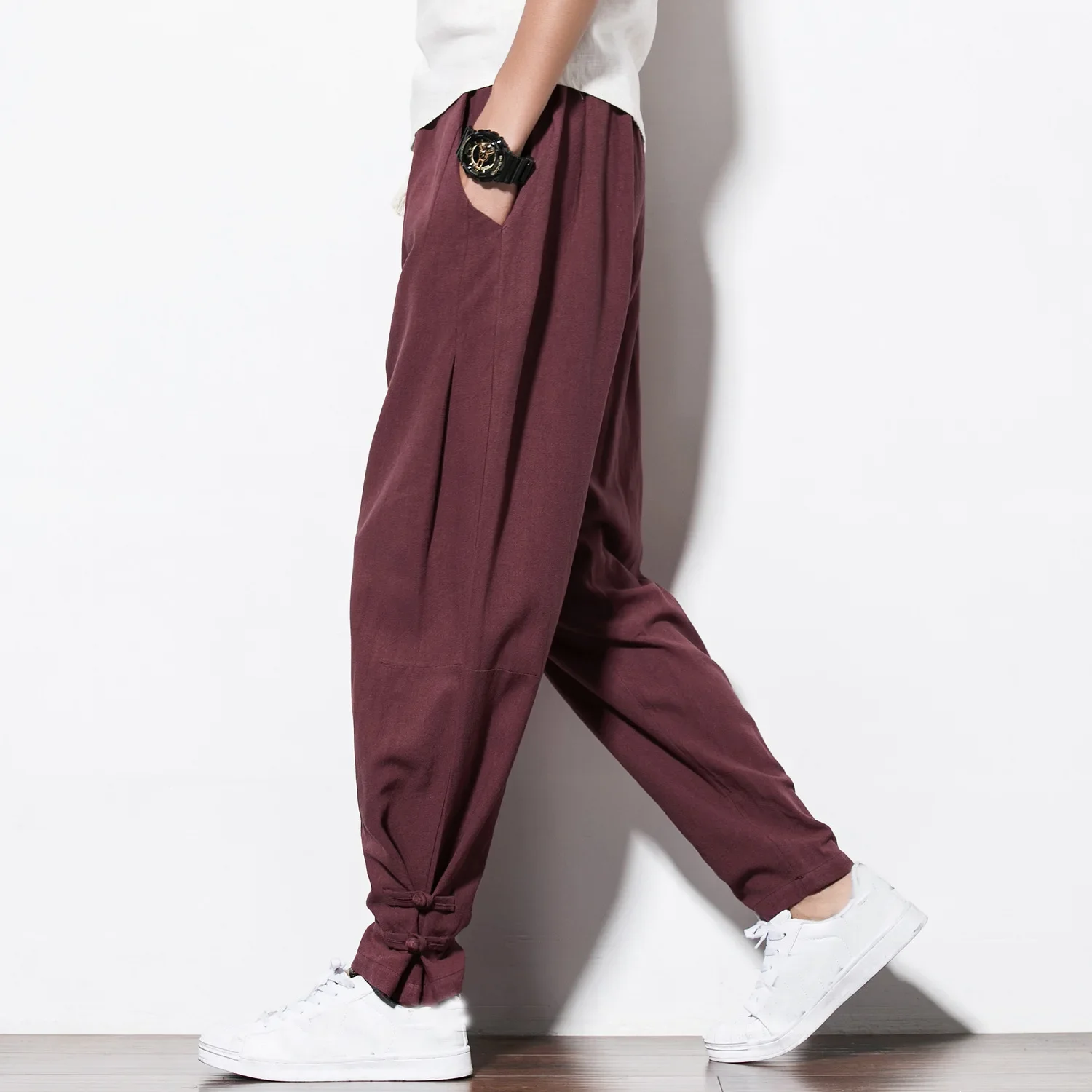 Autumn Chinese Style Men's Loose Fit Hemp Pants Tang Suit Bloomers Plus Size Cotton Hemp Rhubarb Pants Casual Wear 2021