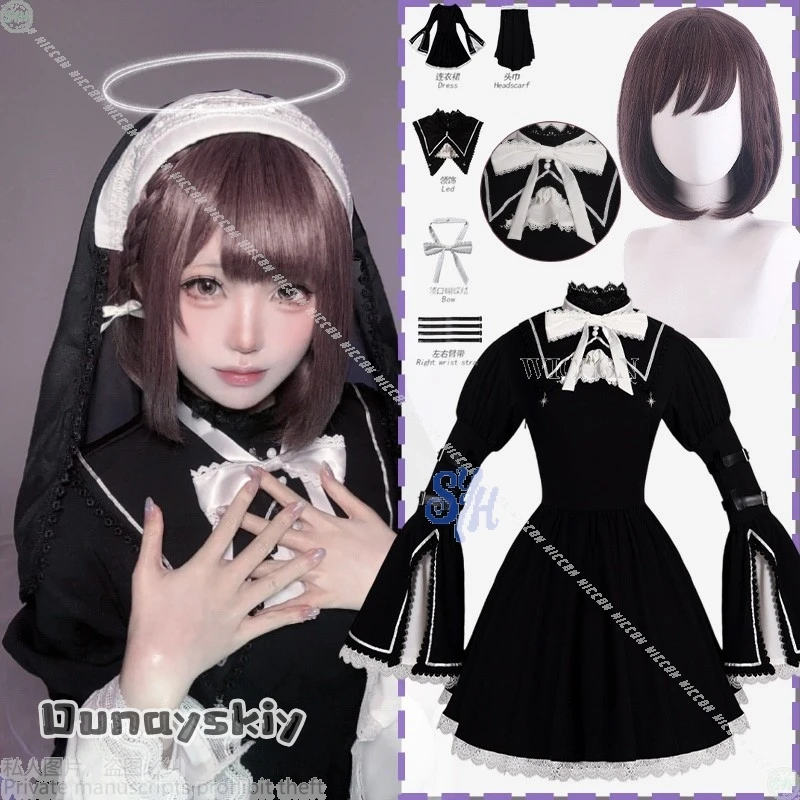 

Anime Game Project Sekai Cosplay Shinonome Ena Halloween Nun Costume Black Vintage Goth Lace Lolita {BankaiMode}Sweet Jirai Kei