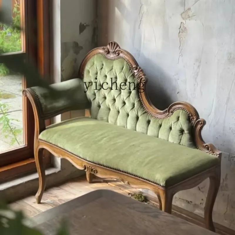 Retro Small Apartment Solid Wood Carving Flower Concubine Chair Medieval Bedroom Balcony Single Sofa Leisure ChairD18