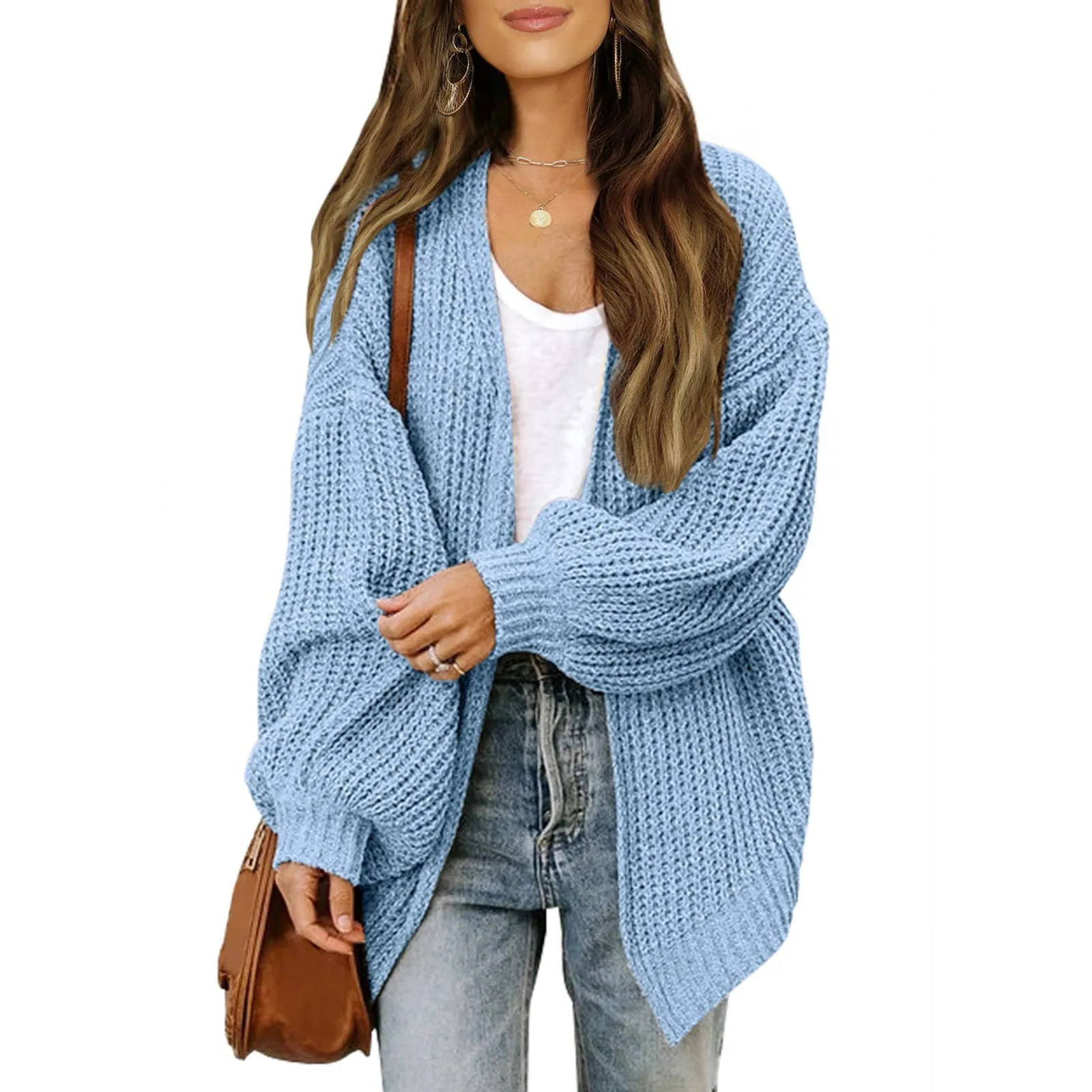 Casual Knitted Cardigan Women Sweaters Lantern Sleeve Outerwear Loose Casual 2024 Autumn Winter Fashion Warm Female Cardigan