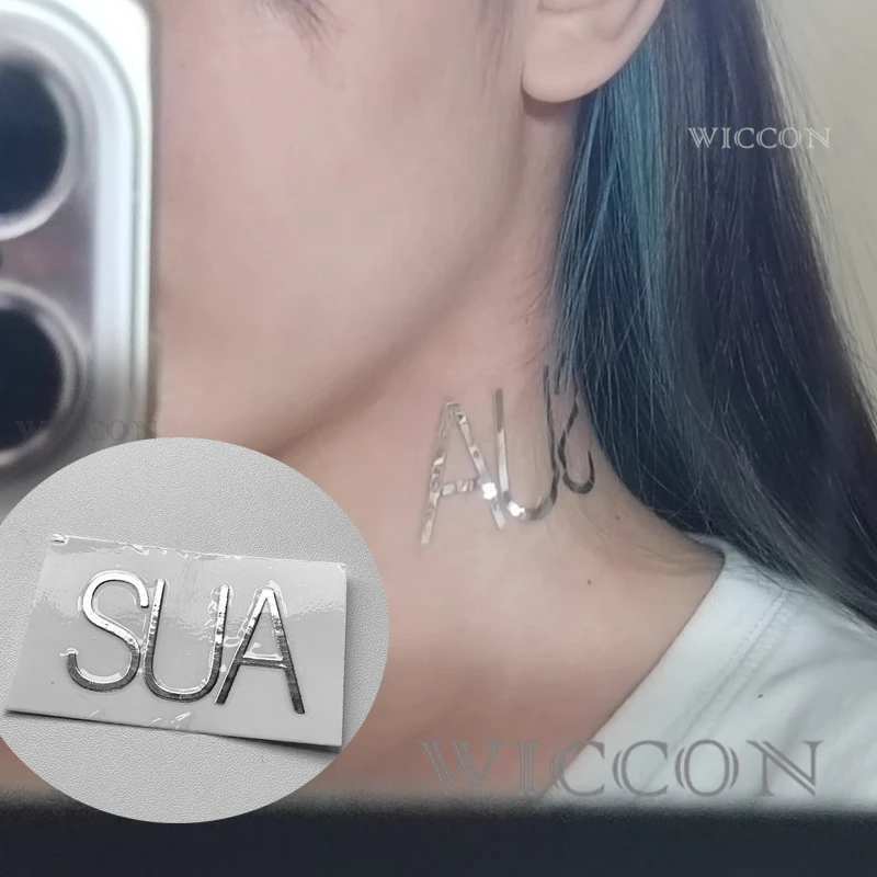 ALIEN STAGE Mizi Sua Luka Till Ivan HYUNA Cosplay Silver Glossy Choker Necklace Name Stickers Prop Performance Christmas Party