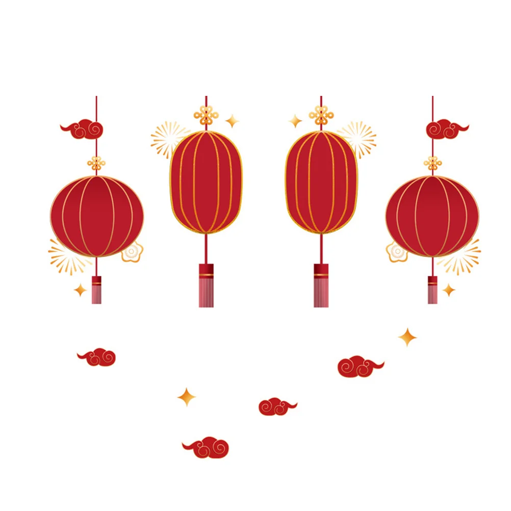 1 مجموعة السنة الصينية الجديدة فانوس صور مطبوعة للحوائط مشرق القمرية ديكور للمنزل متجر مطعم خلفية نافذة ملصق قمري جديد