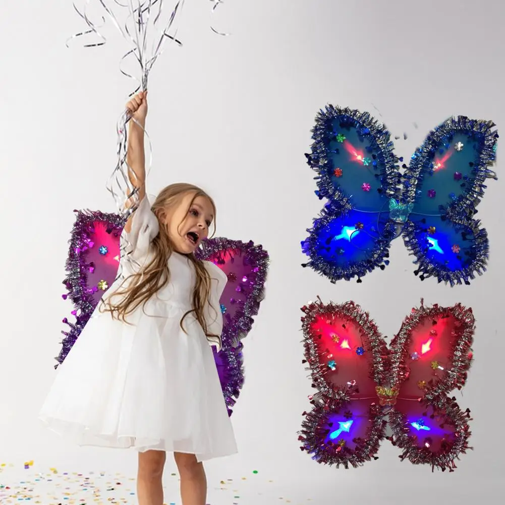 Sparkling Butterfly Wings for Kids LED Glowing Butterfly Wings Set with Headband Wand for Girls Fancy Dress Up Costume Props