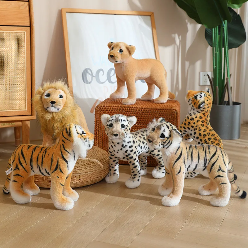 ตุ๊กตาสัตว์จำลอง รูปสิงโต เสือ เสือดาว ของตกแต่งบ้าน ตุ๊กตาสัตว์น่ารัก นุ่มเหมือนจริง ใช้เป็นหมอน ของขวัญสำหรับเด็กผู้ชาย
