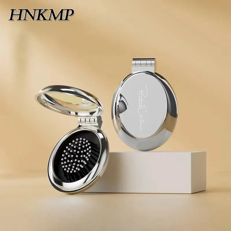 2-in-1 tragbarer Mini-Klappkamm, Spiegel, Luftkissen, versilbert, Haarkamm, kosmetische Reisetasche, Haarbürste, Make-up-Werkzeug, Geschenk