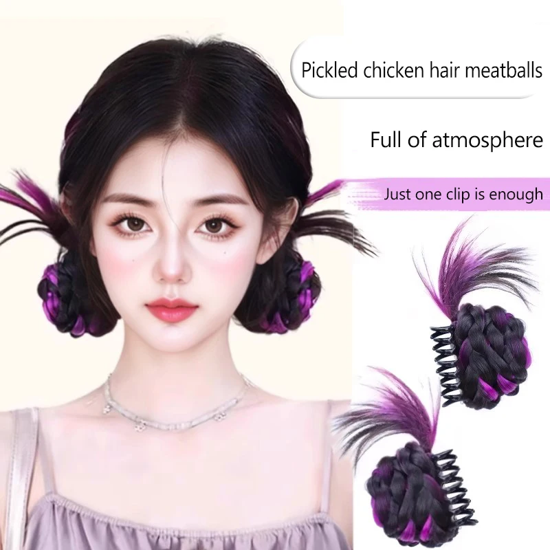 

Парик с шаровой головкой, женский волан, пушистый парик, посылка, встроенный мелированный куриное перо, зажим для когтей, парик, булочка