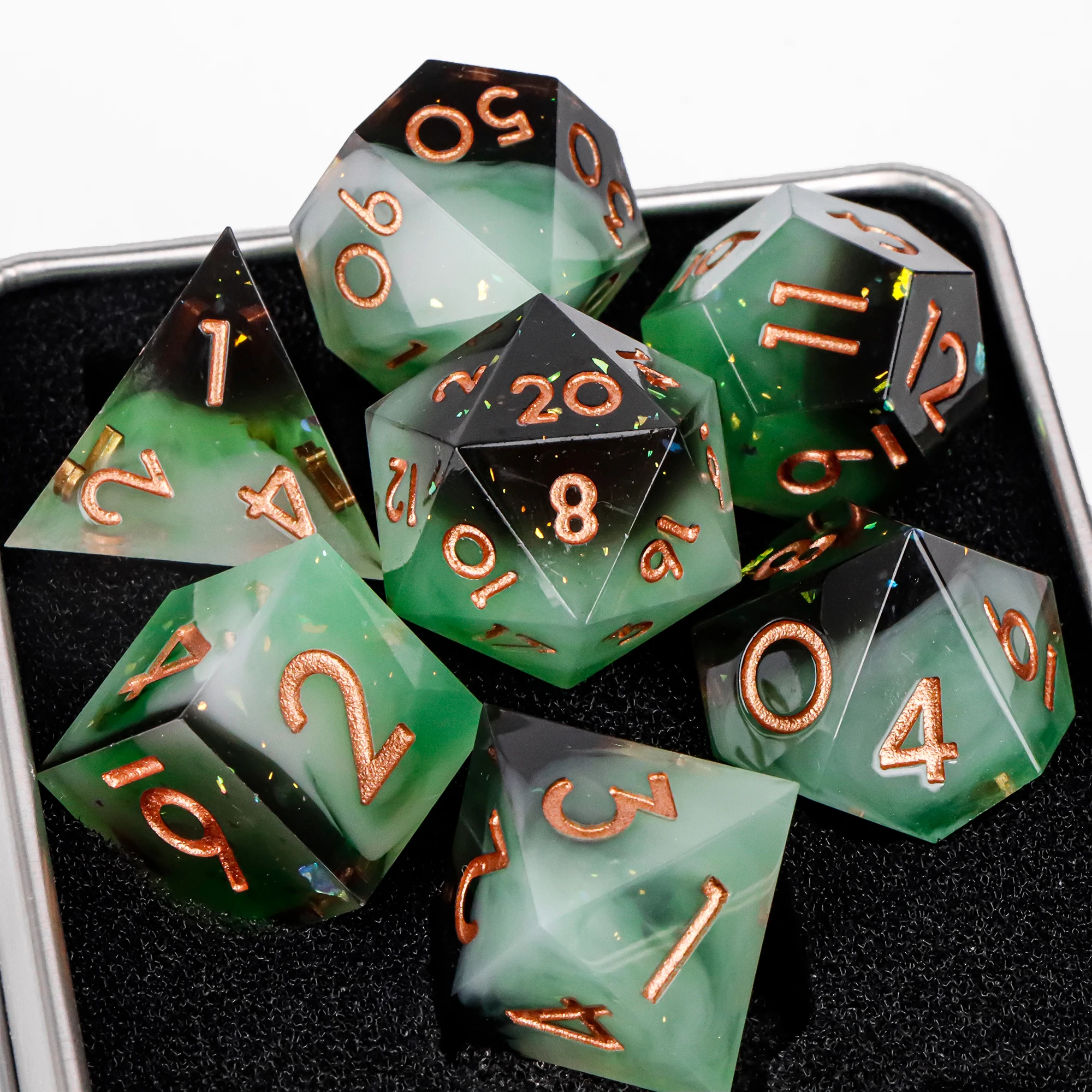 Handmade Resin Sharp Edge D&D Dice for Dungeons and Dragon Tabletop Games, Black Dice Polyhedral D&D Dice