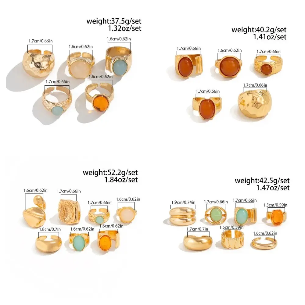 5pcs/7pcs Personal Vintage Opening Rings Set Irregular Adjustable Chunky Smooth Rings Gold Alloy Retro Metal Ring Daily Wear