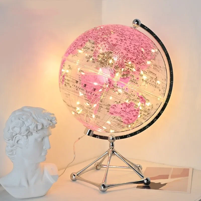 Flash LED Light World Globe,Transparent World Globe Lamp,Rotating World Earth Globe,Shop Decor Children\'s Room Decoration Gifts