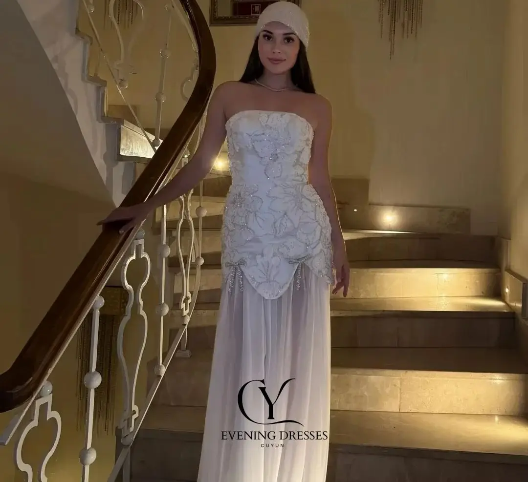 CUYUN فساتين لحضور الحفلات الموسيقية الطويلة الفاخرة المصنوعة من الدانتيل مخصصة من الزهور 2026 فستان سهرة للنساء بدون أكمام لحفلات الزفاف ثوب مسائي #4