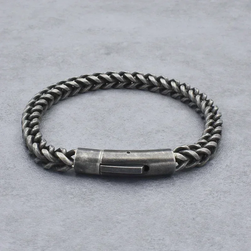 Vintage Chain Link Men Bracelet Handmade Punk Rock Stainless Steel Punk Bracelets Male Hand Jewelry Boyfriend Accessories