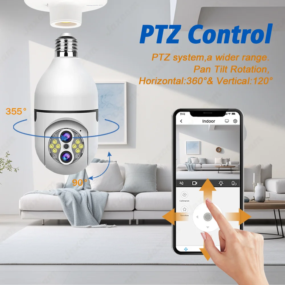 E27 Bulb Camera 10X Zoom 4K 8MP Auto Tracking Indoor Monitor Dual Lens Surveillance Security Protection WiFi Camera IPC360 Home