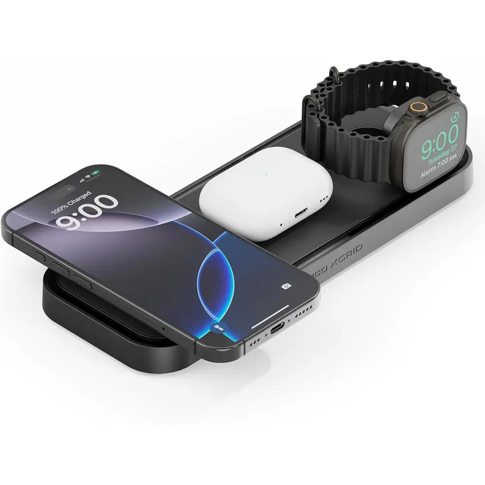 

Беспроводная зарядная станция 3-в-1 для iPhone, Apple Watch и AirPods — сертифицирована Qi2, в комплекте адаптер питания USB-C мощностью 45 Вт