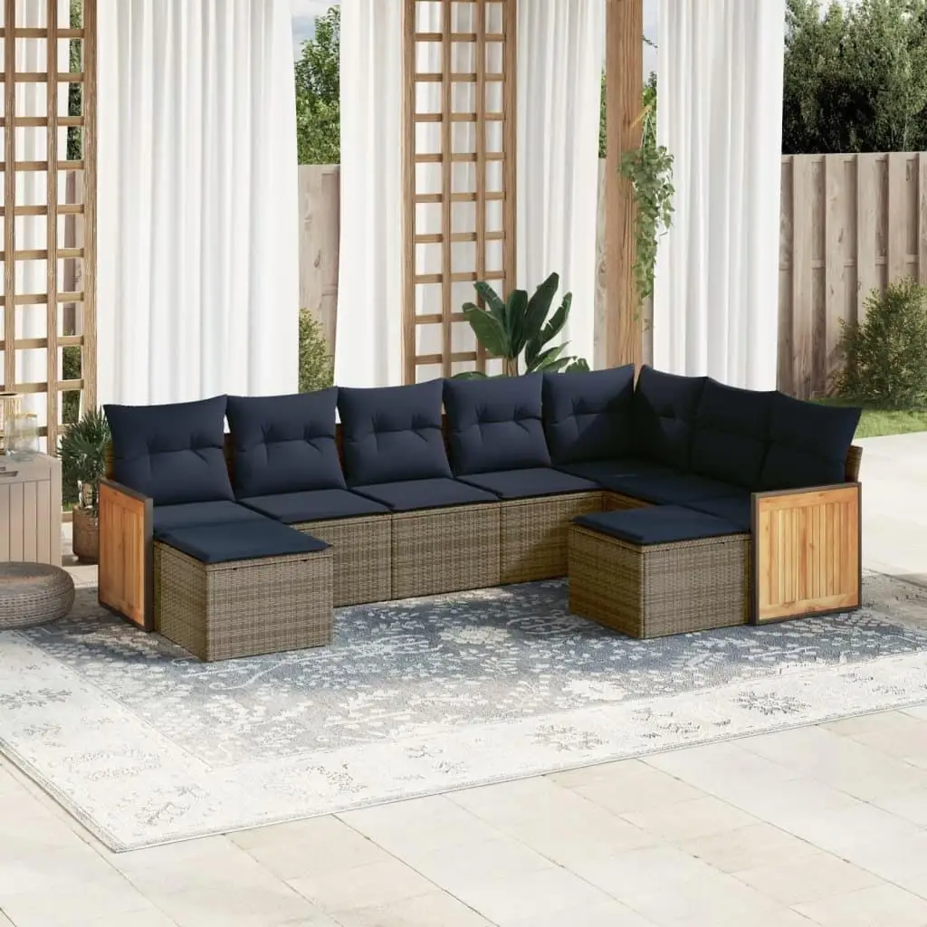 

9 Piece Outdoor Sofa Set Gray Wicker Patio Furniture with Cushions Comfortable Seating for Garden Balcony Living Room