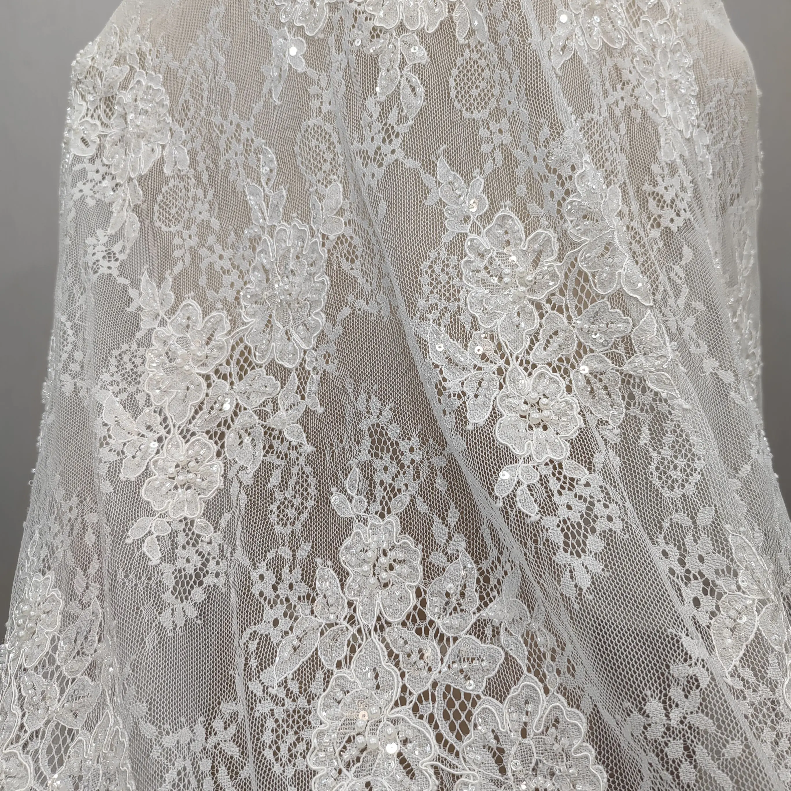 

3 Yards New Light Luxury French Lace Fabric, Adorned with Positioning Bead Embroidery and Bone Embroidery Hollow Design