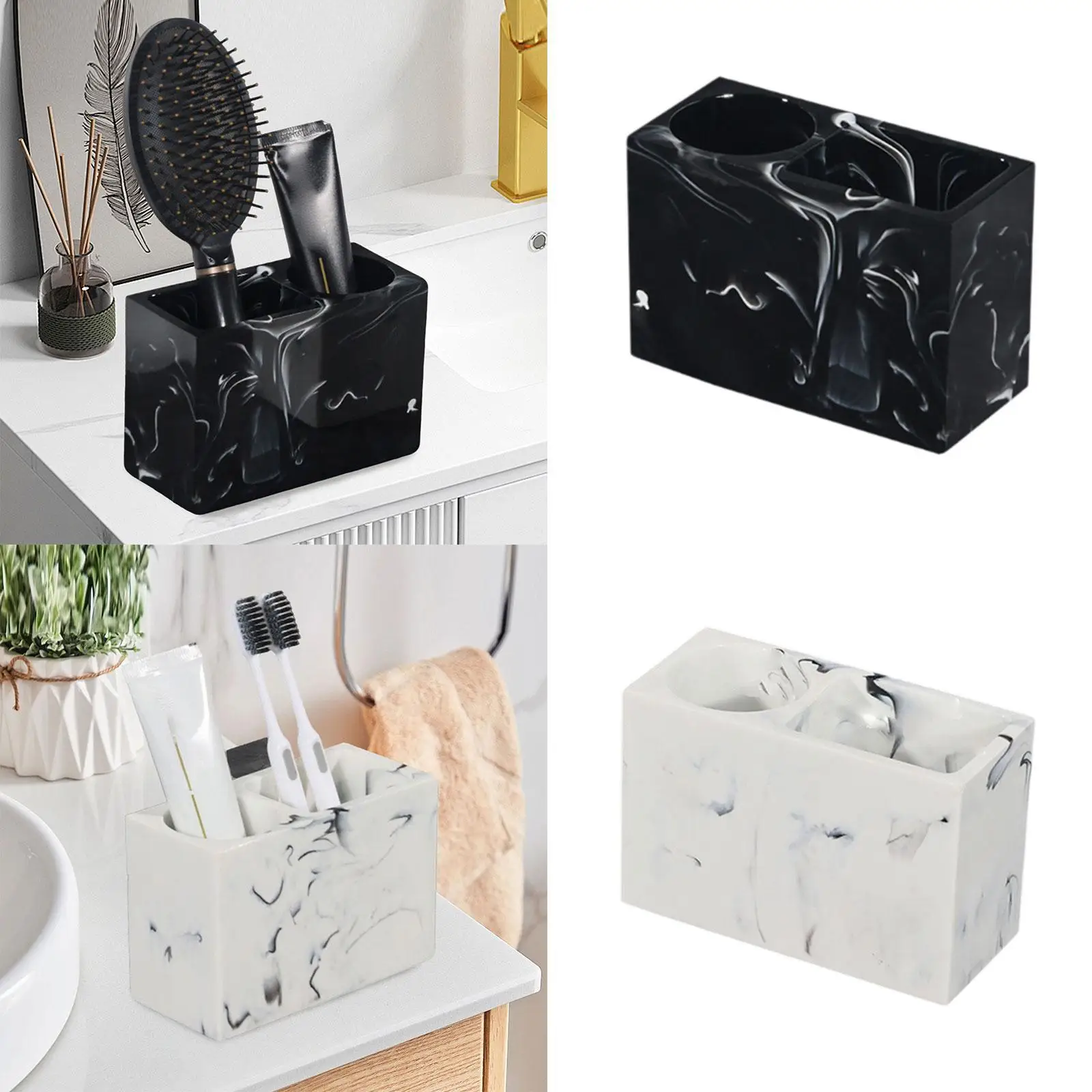 Toothpaste Holder Makeup Brushes Holder 2 Compartment Bath Accessories