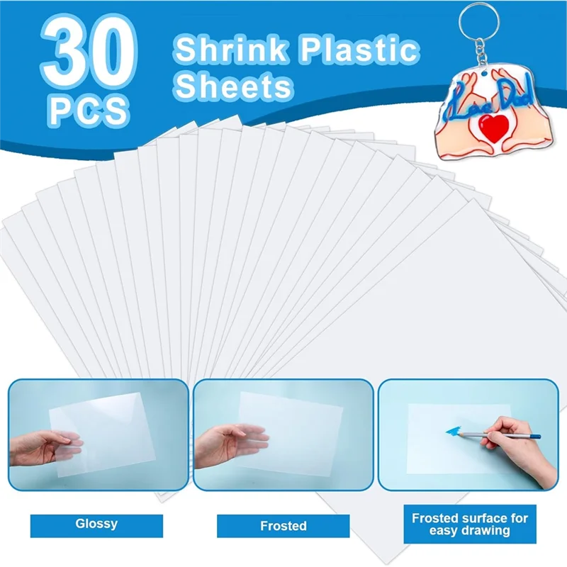 Hot Sale-30PCS Shrink Plastic Sheets For Kids With 30 Keychains & 100 Jump Rings, Shrink Films Papers,For DIY Handprint Keychain