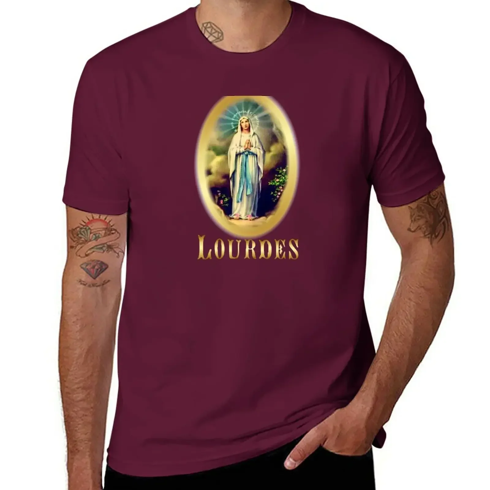 Graphics Mens T Shirt Our Lady of Lourdes Virgin Mary France St Bernadette France Catholic T-Shirt Graphic Men Clothing Harajuku