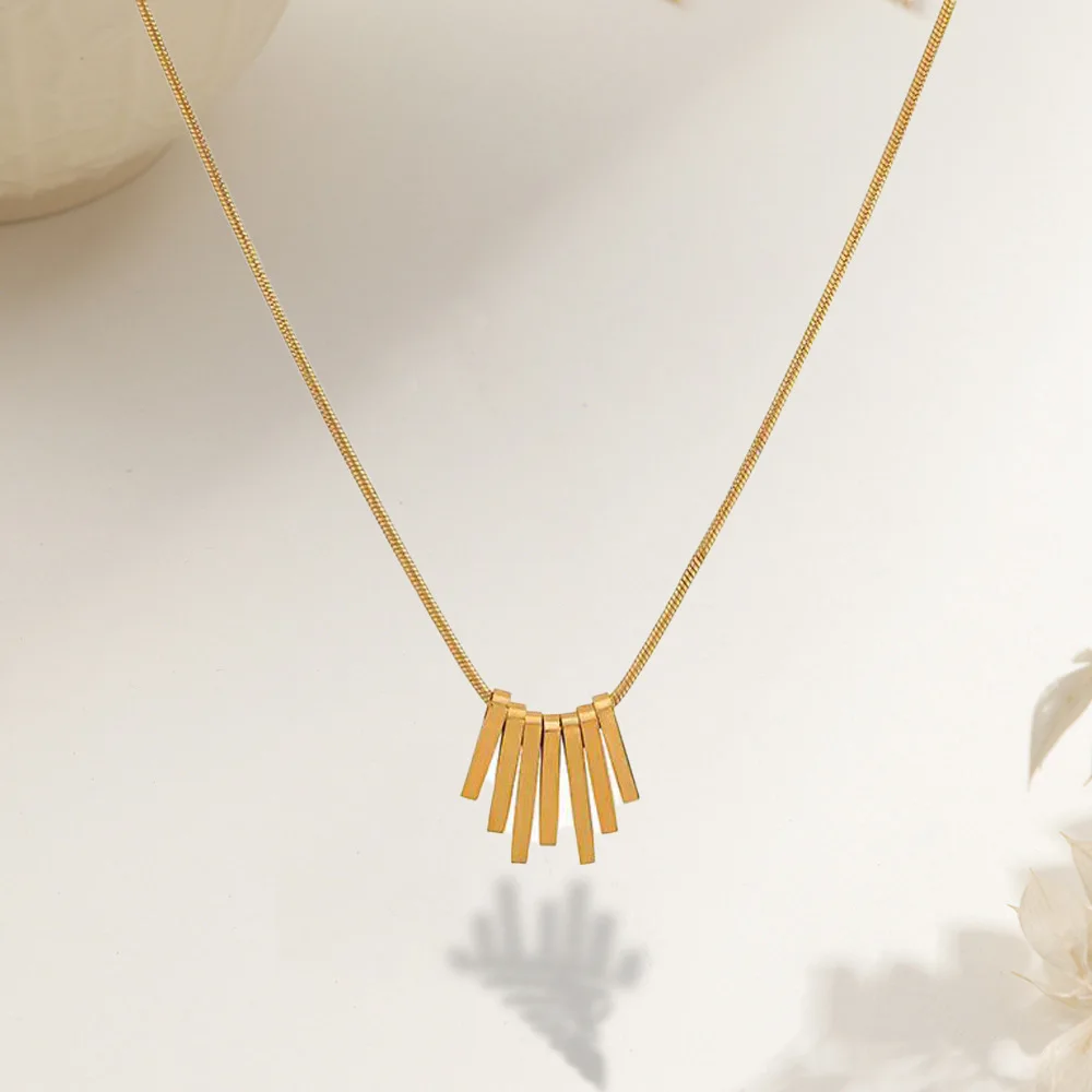 Light luxury, niche new tassel fan-shaped titanium steel necklace for women, ins-style minimalist and high-end collarbone chain