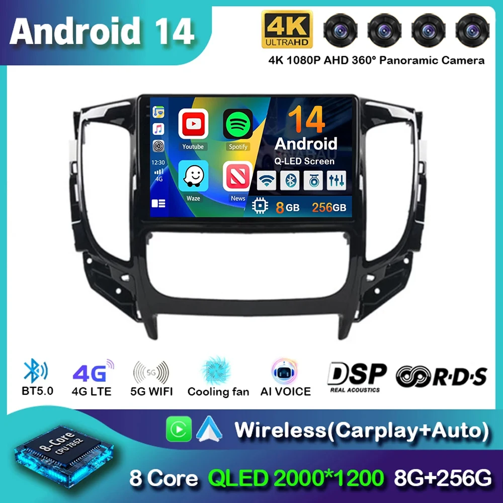 Android 14 Carplay Car Radio For Mitsubishi Pajero Sport 3 L200 5 Triton 3 2015 2016 2017 2018 2019 Multimedia Video Player GPS