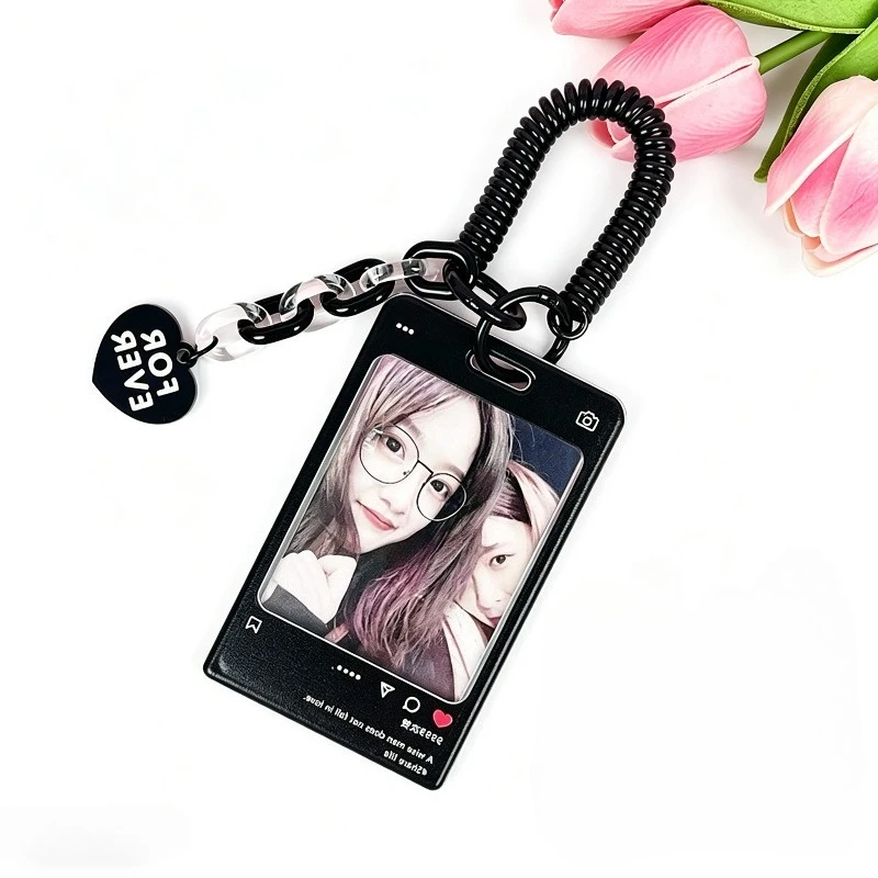 

1Set Plastic Kawaii Idol Photo Cover Case Badge ID Pass Work Card Holder Sleeve Keychain Working Permit Case Badge Tag Protector
