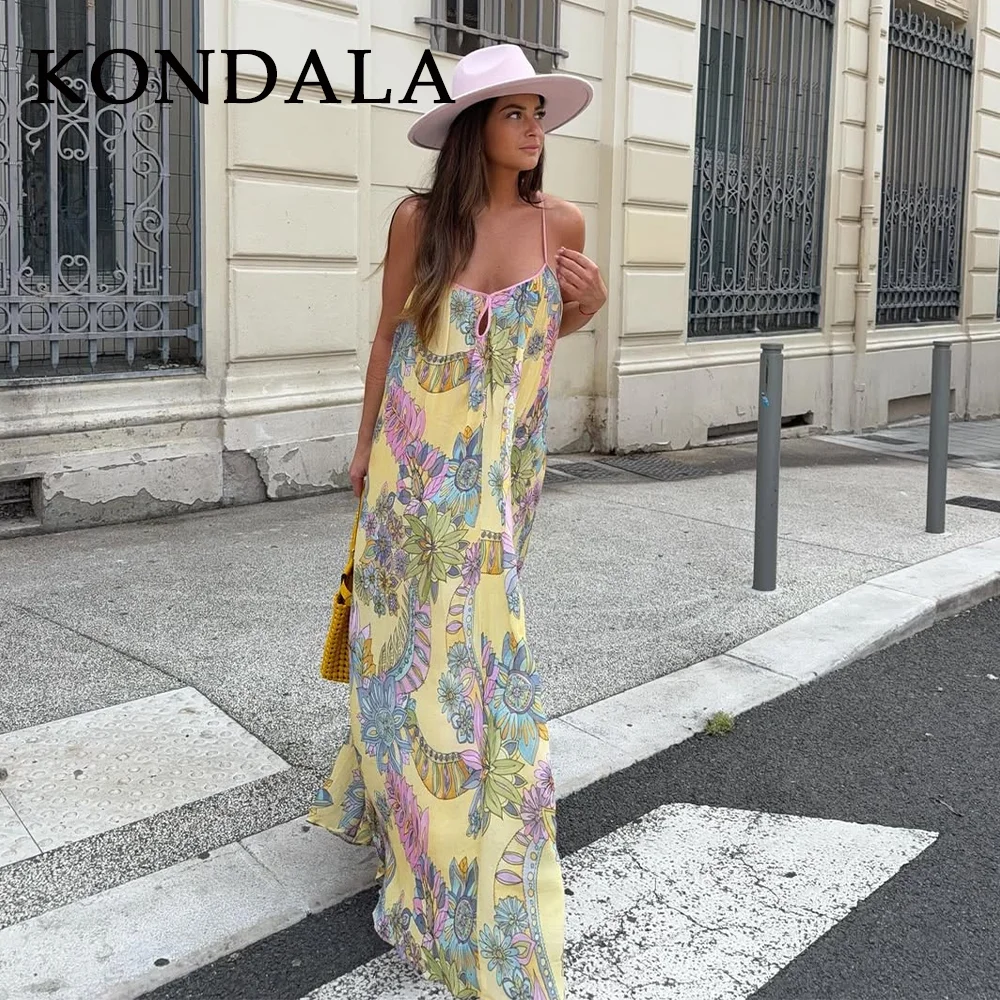 KONDALA 2025, Frühling, Sommer, lässig, bedruckt, Damen-Kleider, modisch, elegant, rückenfrei, ärmellos, trägerlos, lose Damen-Cami-Kleider