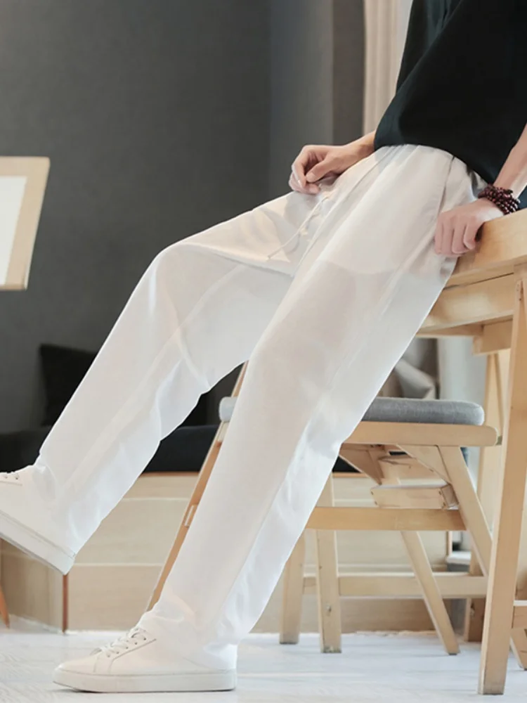 

Легкие повседневные брюки из льна и хлопка для мужчин, свободные, прямого кроя, дышащие, летние, модные, молодежные, для активного отдыха