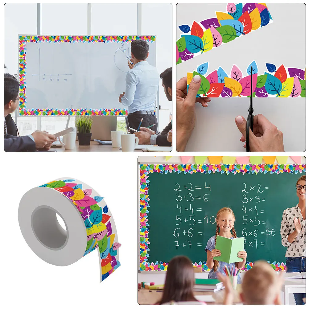 2pcs 2 Rolls Waterproof Self-Adhesive Border Trim Stickers Leaf Pattern For Bulletin Board Blackboard Classroom Wall Decorative