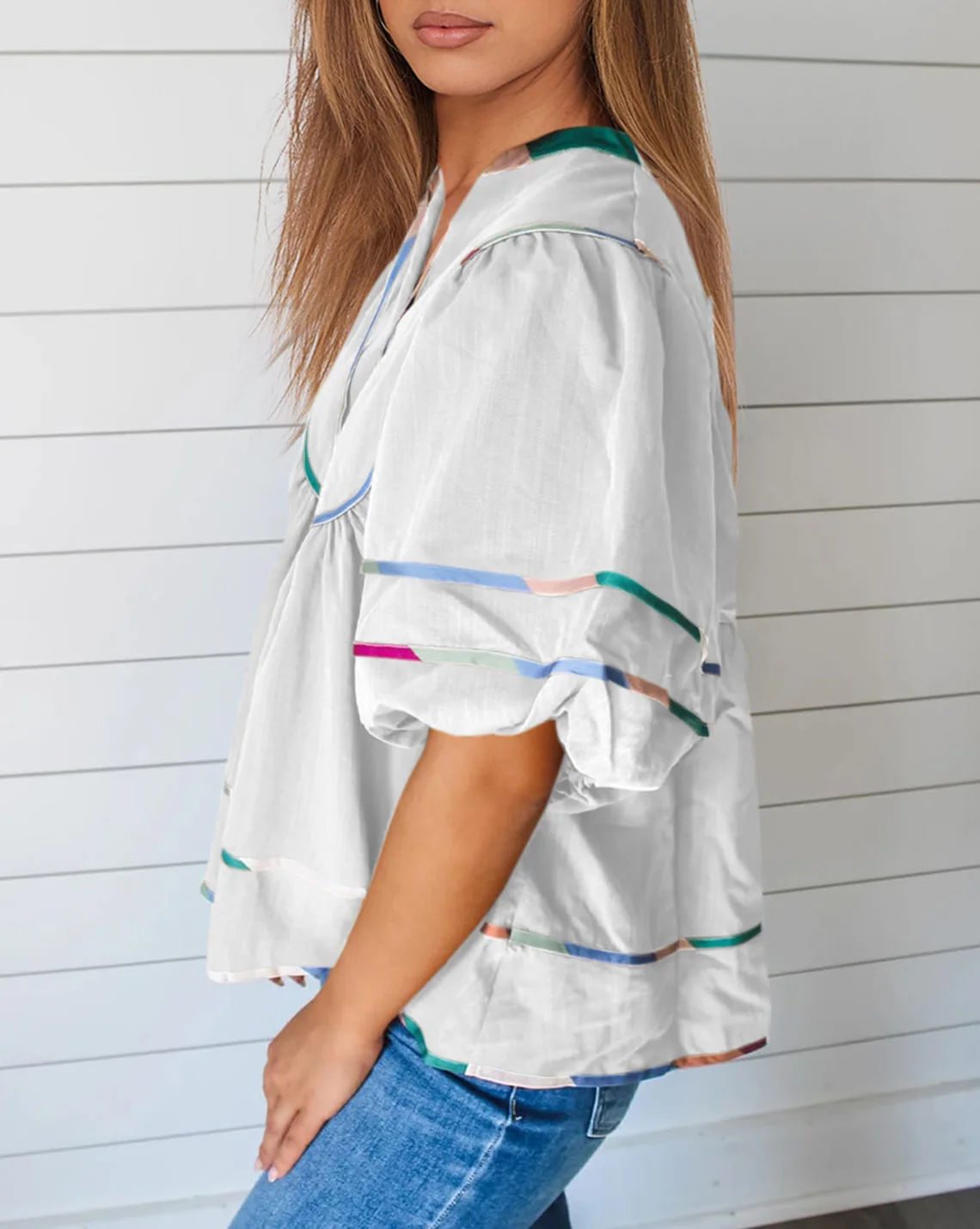 Dames zomer katoenen babydoll tops lantaarn shirt met korte mouwen zwierige geplooide stropdas hals peplum blouse uitgaan crop tops