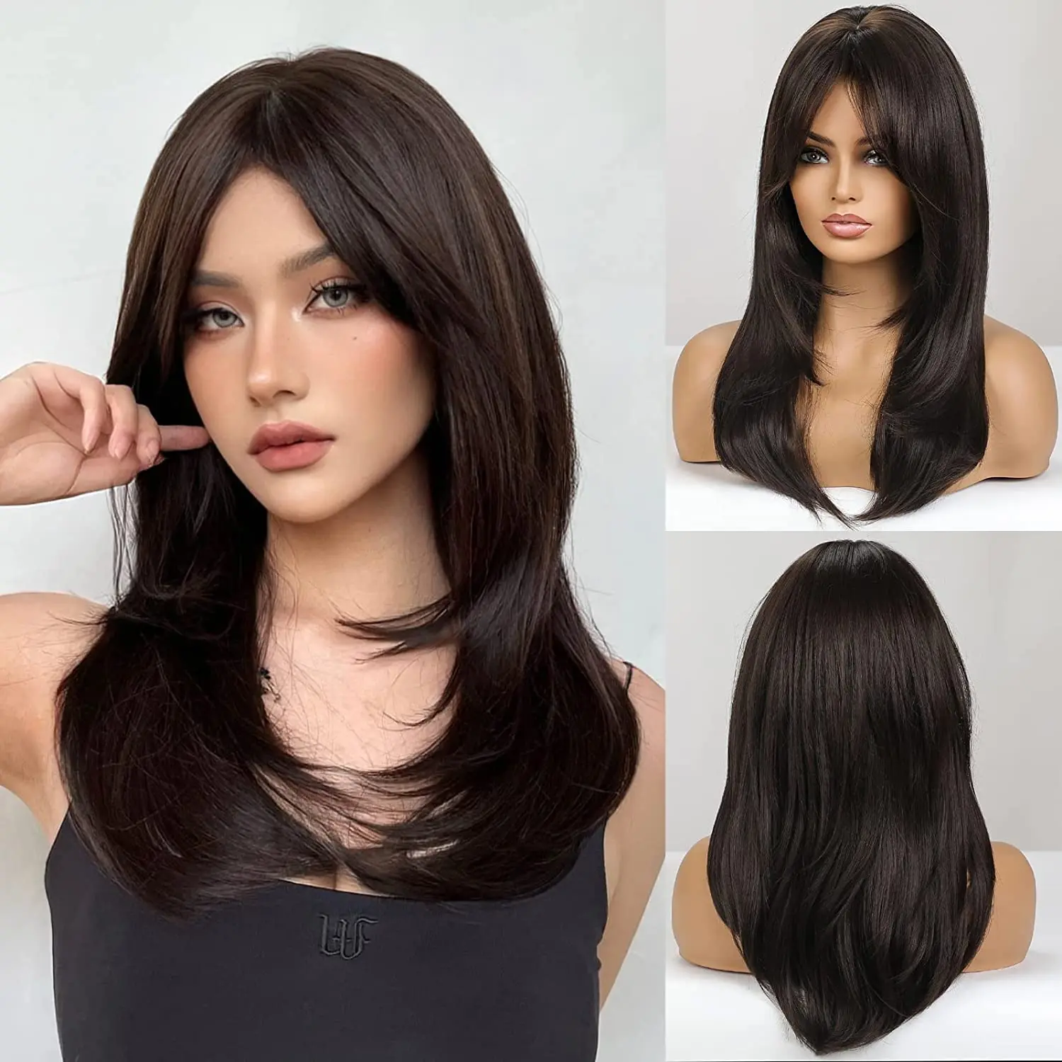 Long Straight Layered Synthetic Wig, Blonde Platinum Highlight