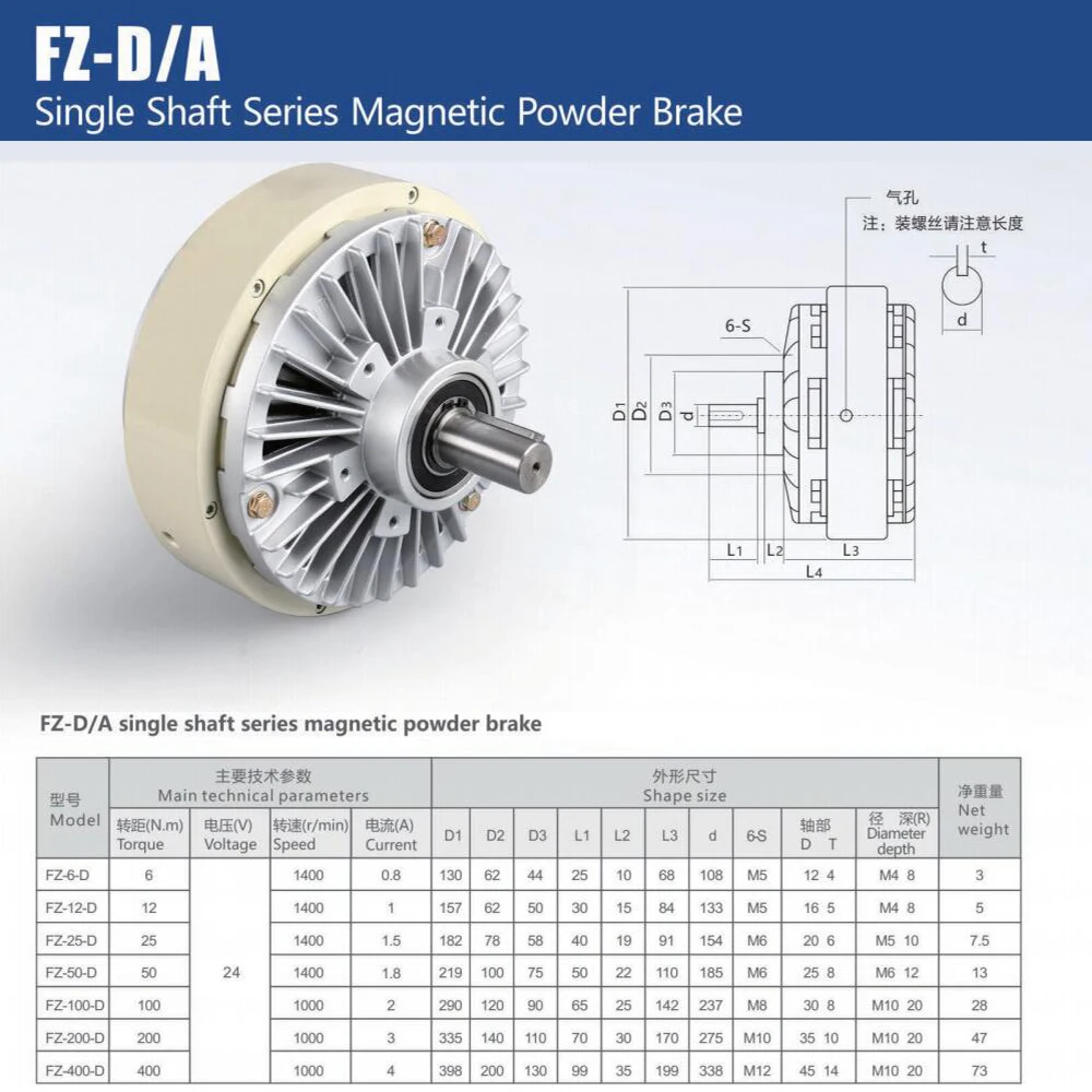 Hohlwelle, Einzelwelle, magnetische Pulverbremse, 24 V, 6–100 Nm (0,6–10 kg), 1000 U/min Spannungsregler-Set für Druck- und Färbemaschine