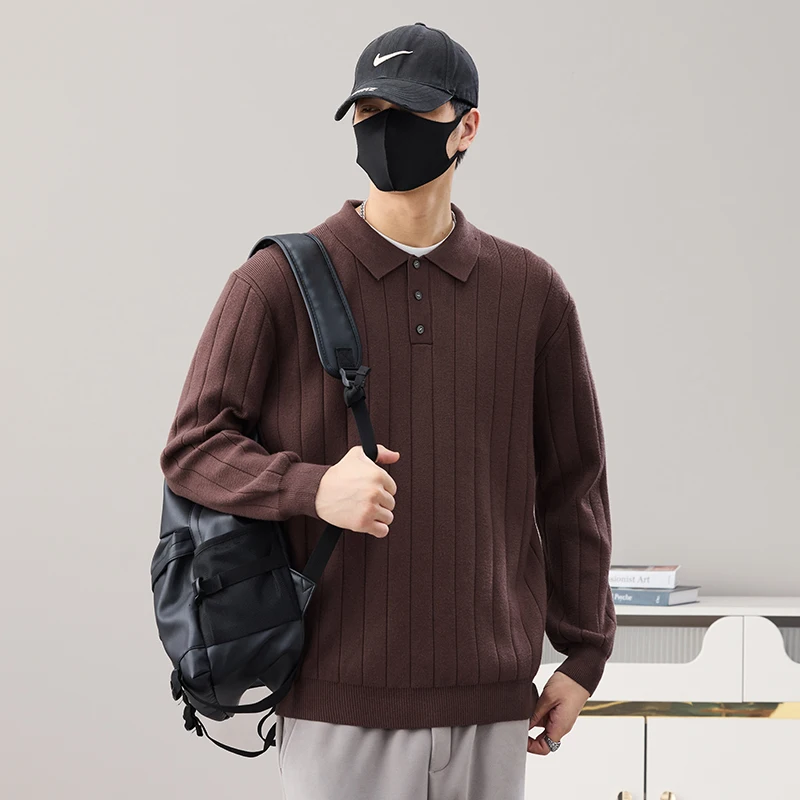 

Утепленный вязаный мужской пуловер: модный повседневный свитер с воротником, осенне-зимняя новинка, теплая базовая кофта