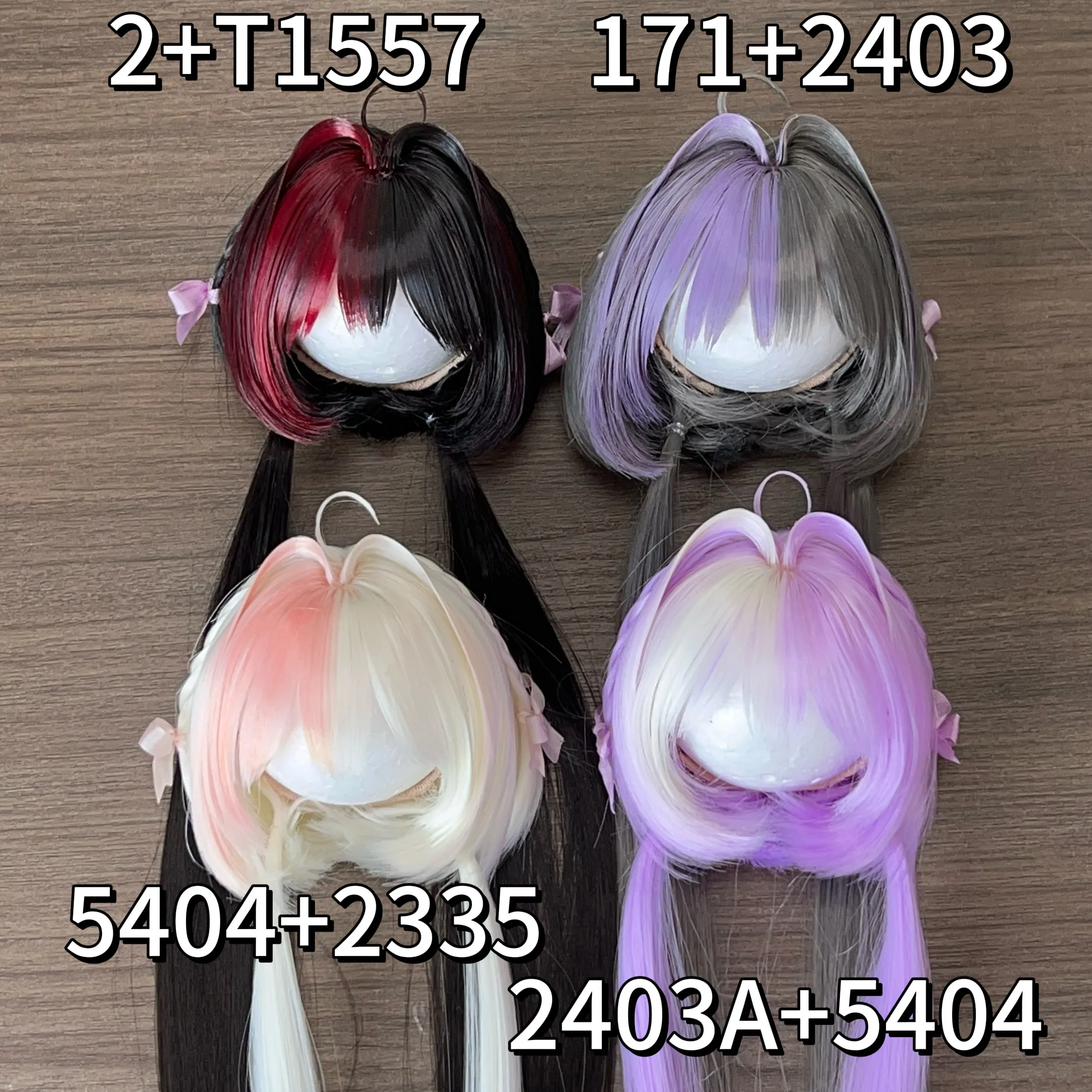 BJD Wigs Black Pink Anime-Style Taro Paste Double Sweet Ponytail Styling Straight Hair Wigs Gifts In-Stock Doll Accessories