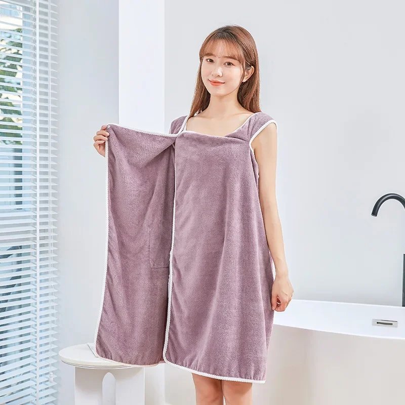 Adult Bathrobe Women Breast Wrap Wearable Bath Towel Coral Velvet Bath Skirt Towels Bathroom Soft Absorbent Thickened Edge