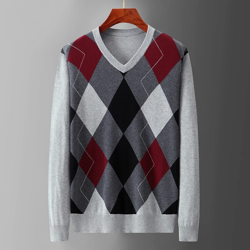 Christmas Knitted Pullovers Men Sweater Argyle Plaid Pull Sweater Male Thin Clothing Fashion Autumn Spring Korea Style Tops