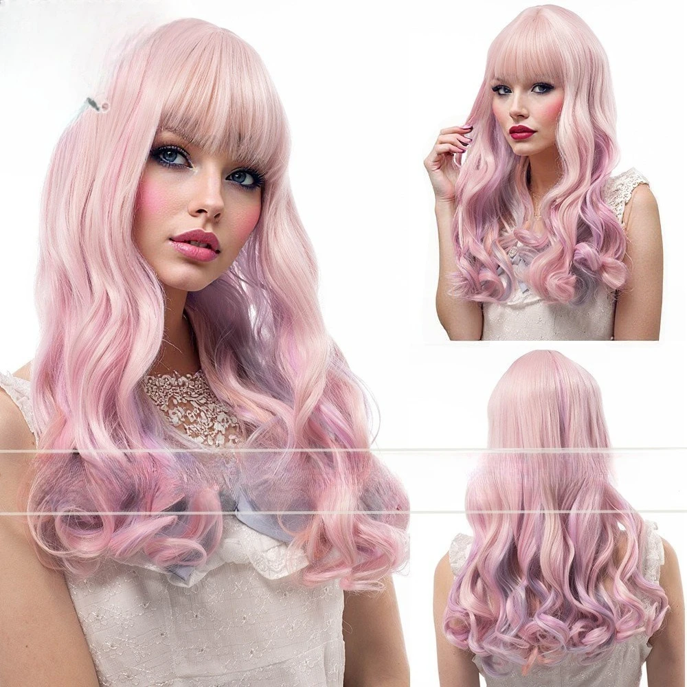 

Europe and the United States hot-selling new hair Cosplay animation festival Qi bangs two-color multi-color long curly hair head