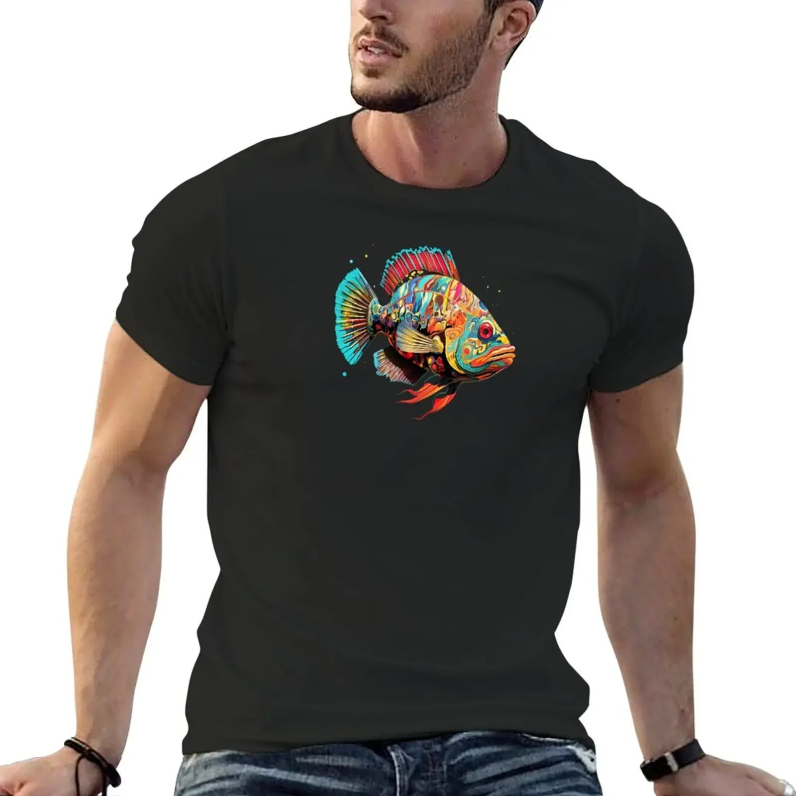 Psyquedelic Giant Grouper T-Shirt shirts graphic tees anime tshirt sports fans oversized graphic tee Men's clothing