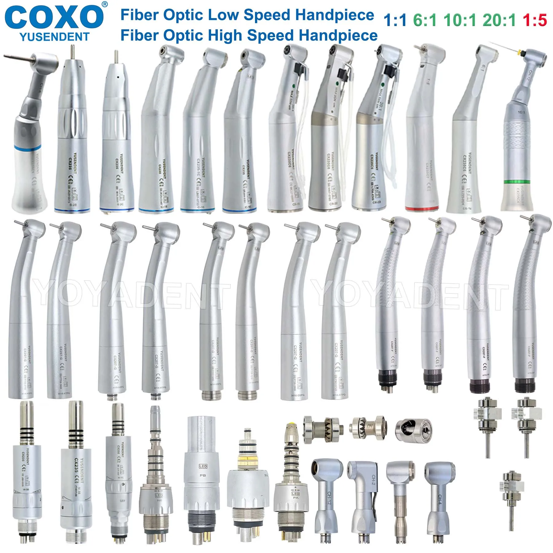 Pieza de mano COXO, turbina Dental, pieza de mano de fibra óptica de alta velocidad, pieza de mano LED de baja velocidad compatible con herramientas de dentistas KAVO NSK Sirona WH