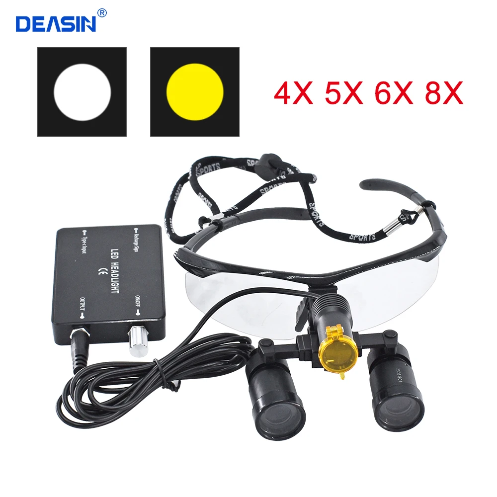 

4X 5X 6X 8X Binocular Dental Loupes with Protection Goggles Glasses 360-460mm Dental Magnifier with 5W Dental headlights