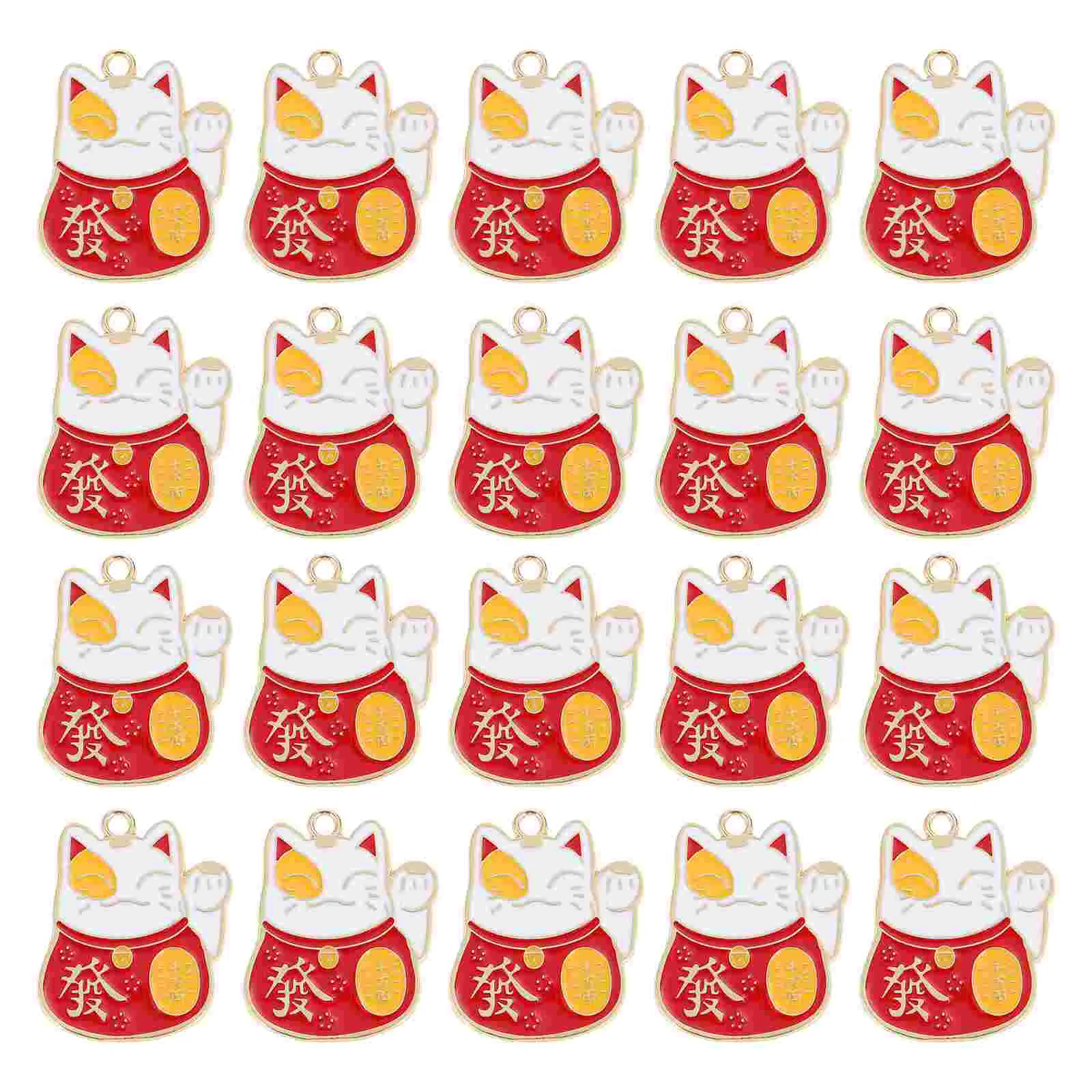 

20 Pcs Lucky Cat DIY Material Pendant Key Ring Jewelry Charms Maneki Neko Craft Making Keyring