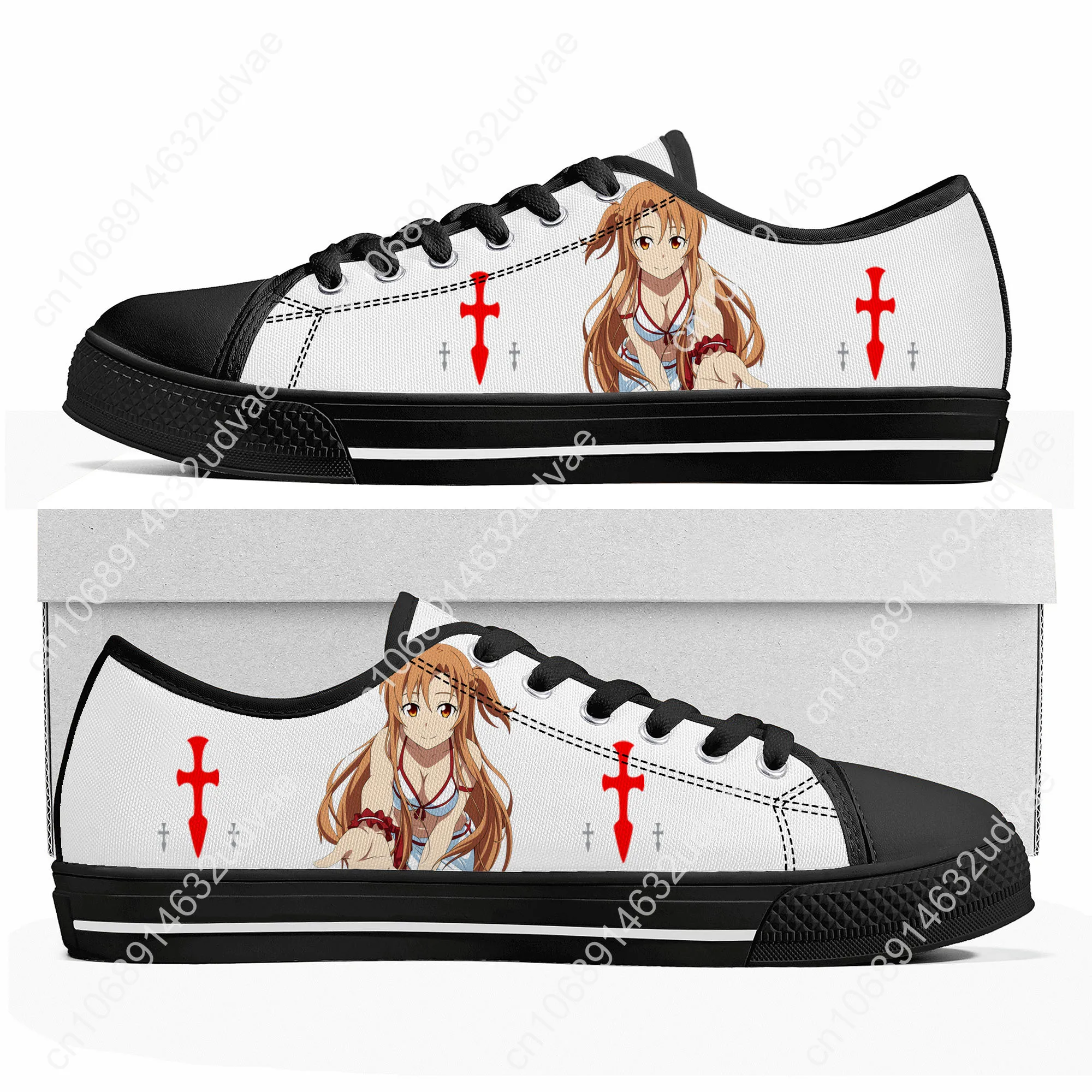 السيف الفن على الانترنت Asuna منخفضة أعلى أحذية الرجال النساء المراهقين أحذية رياضية قماش عالية الجودة حذاء رياضة عارضة مخصص حذاء أسود وحيد